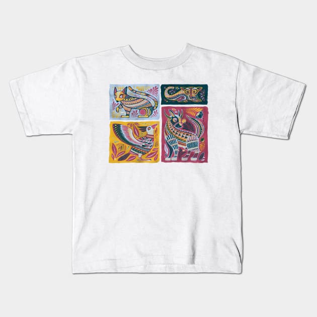 Alebrijes Animals - Natural Tint Kids T-Shirt by akaneyabushita